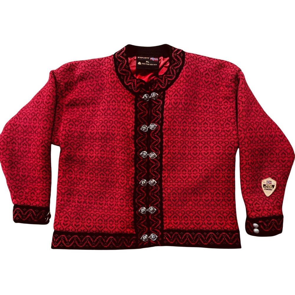 Vintage Norwegian Wool Cardigan Jacket – Wind Fjord Classic Nordic Knit XL
